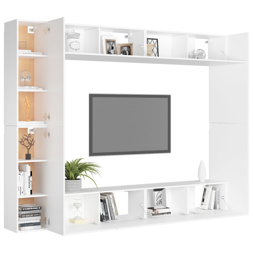 8 pcs conjunto de móveis de TV contraplacado branco