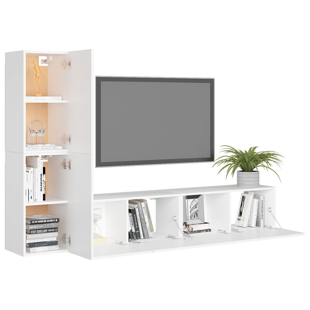 4 pcs conjunto de móveis de TV contraplacado branco