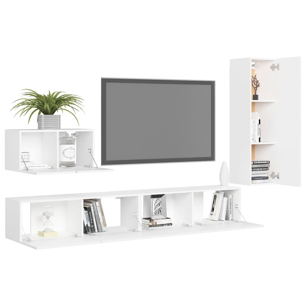 4 pcs conjunto de móveis de TV contraplacado branco