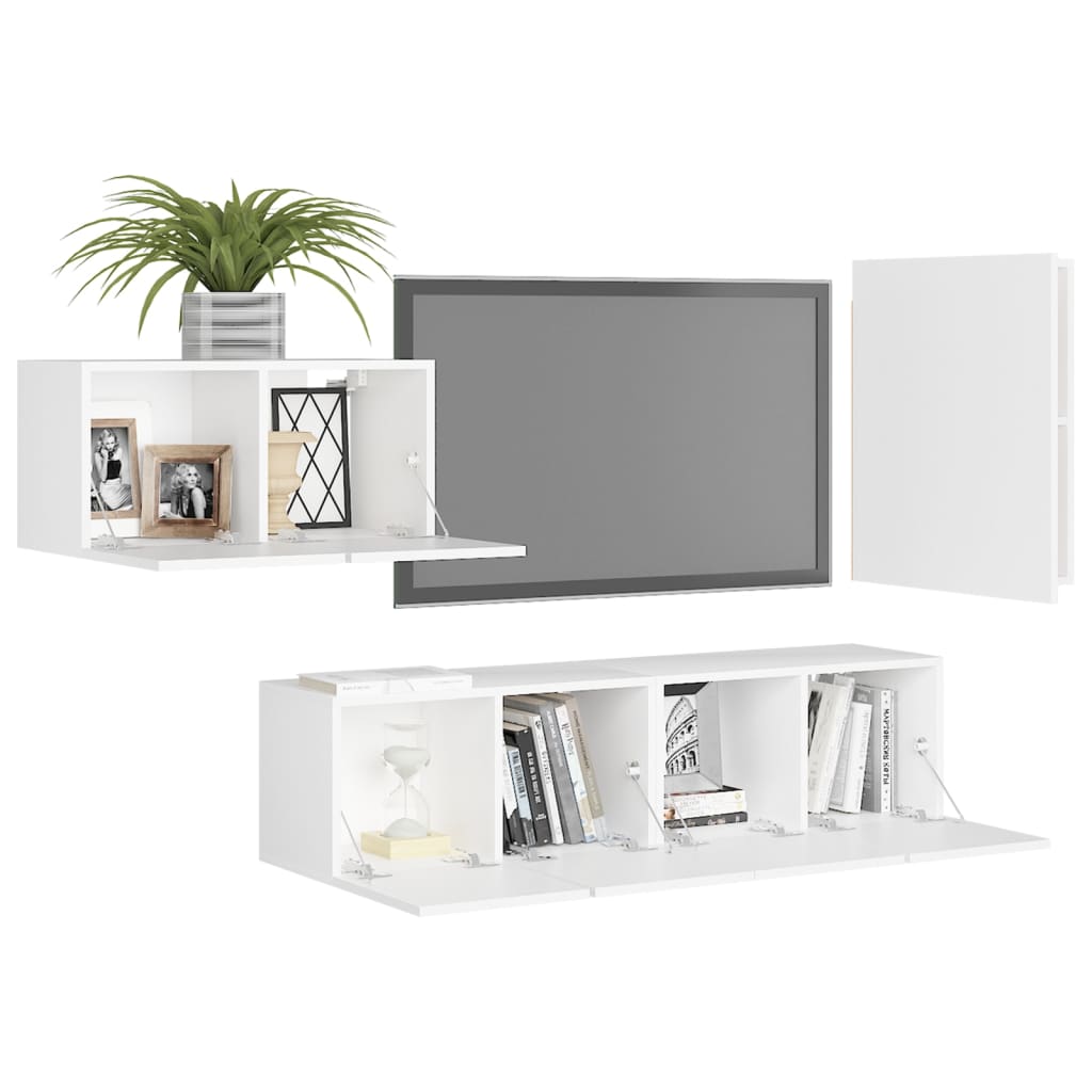 4 pcs conjunto de móveis de TV contraplacado branco