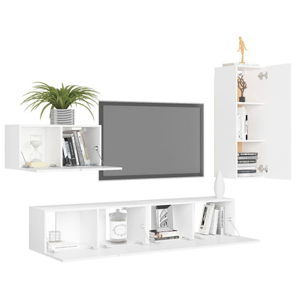 4 pcs conjunto de móveis de TV contraplacado branco