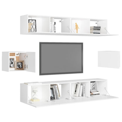 6 pcs conjunto de móveis de TV contraplacado branco