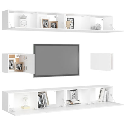 6 pcs conjunto de móveis de TV contraplacado branco