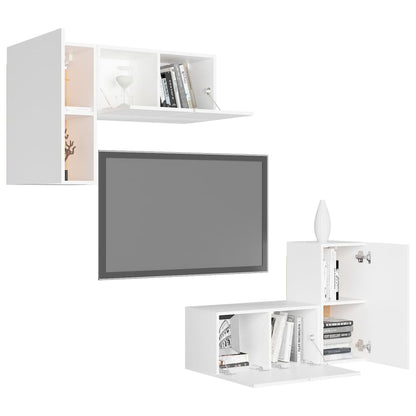 4 pcs conjunto de móveis de TV contraplacado branco