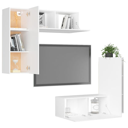 4 pcs conjunto de móveis de TV contraplacado branco