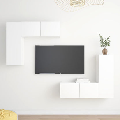 4 pcs conjunto de móveis de TV contraplacado branco