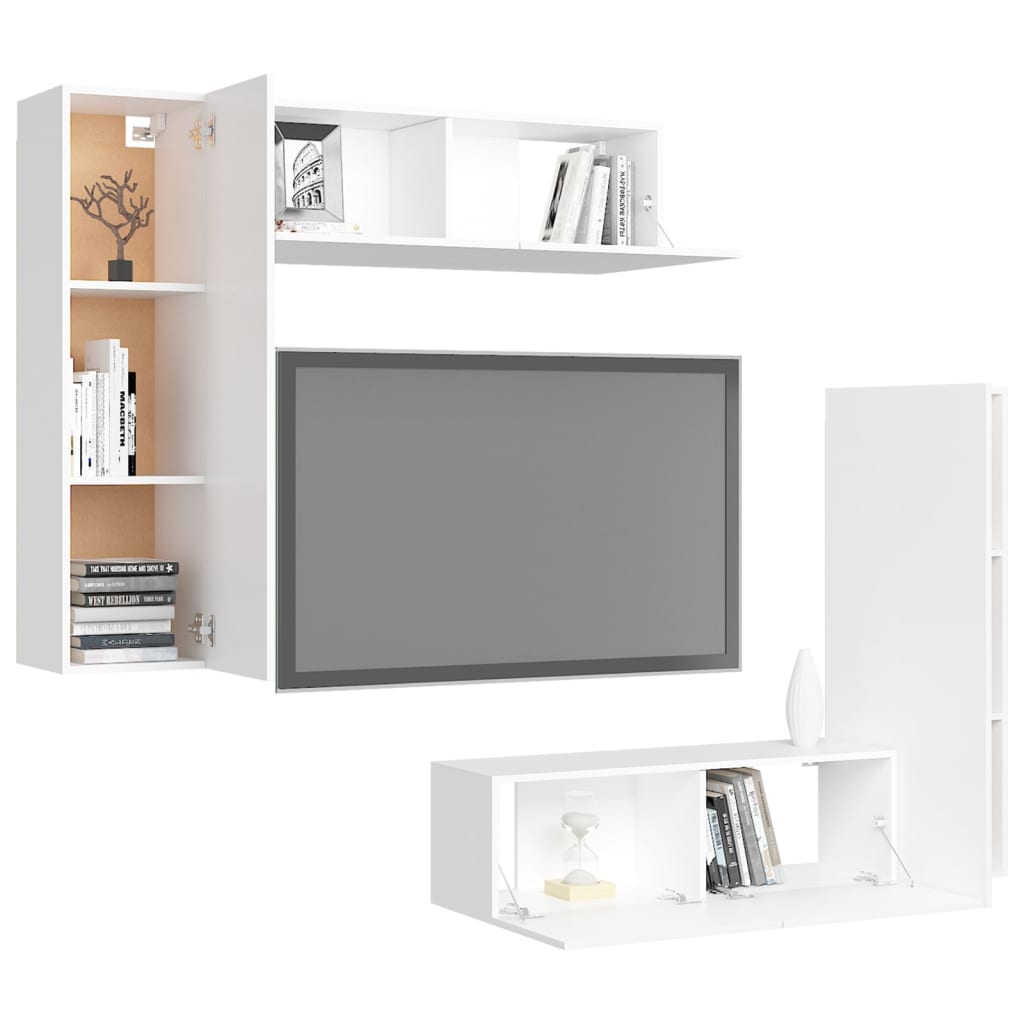 4 pcs conjunto de móveis de TV contraplacado branco