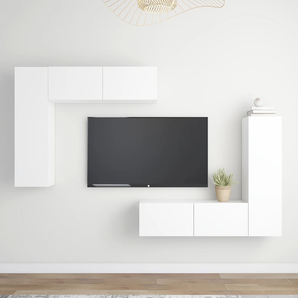 4 pcs conjunto de móveis de TV contraplacado branco