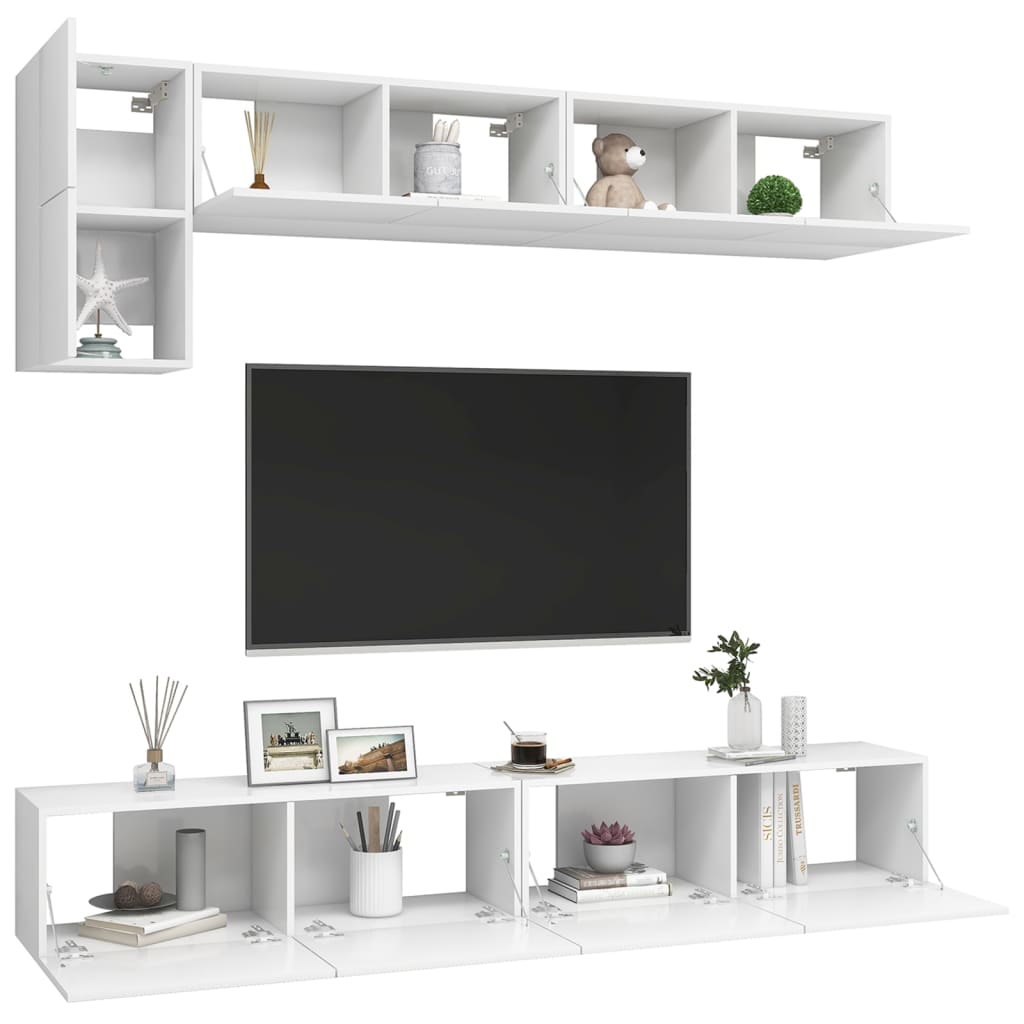 Conjunto de 5 Móveis de Parede de TV Beja L - Branco - Design Moderno