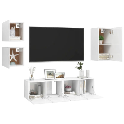 Conjunto de 5 Móveis de Parede de TV Sines S - Branco - Design Moderno