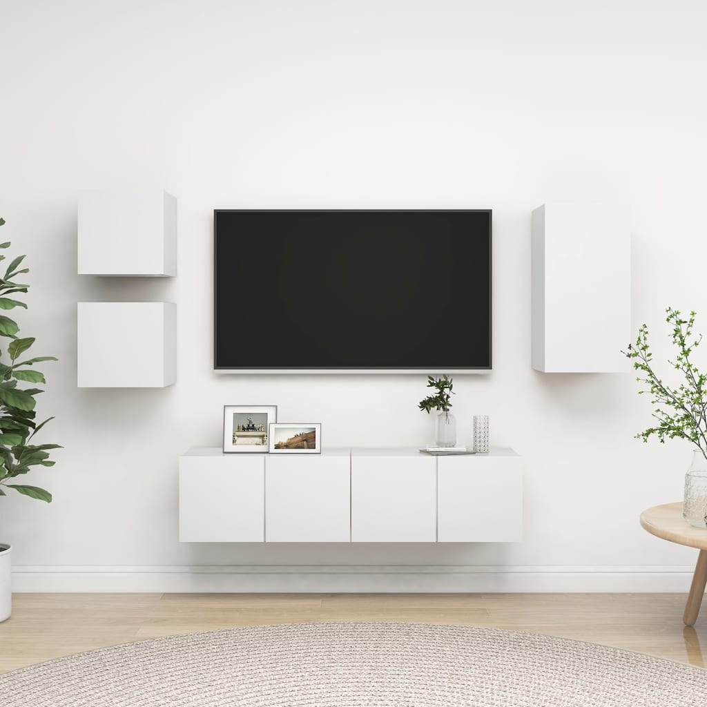 Conjunto de 5 Móveis de Parede de TV Sines S - Branco - Design Moderno