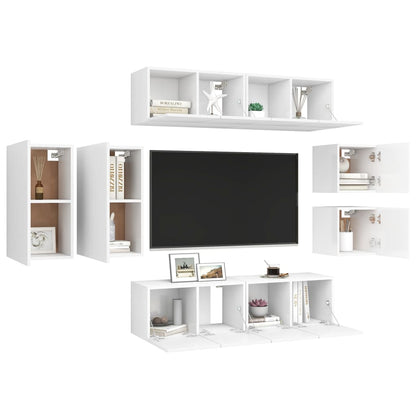 8 pcs conjunto de móveis de TV contraplacado branco