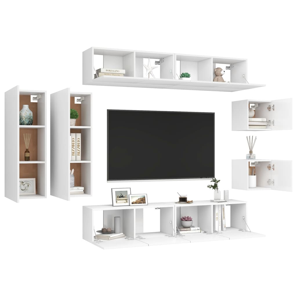 8 pcs conjunto de móveis de TV contraplacado branco