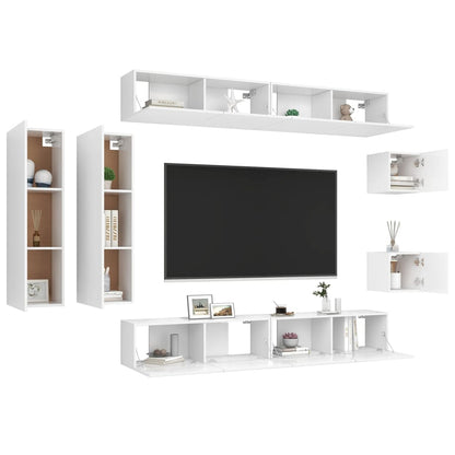 8 pcs conjunto de móveis de TV contraplacado branco