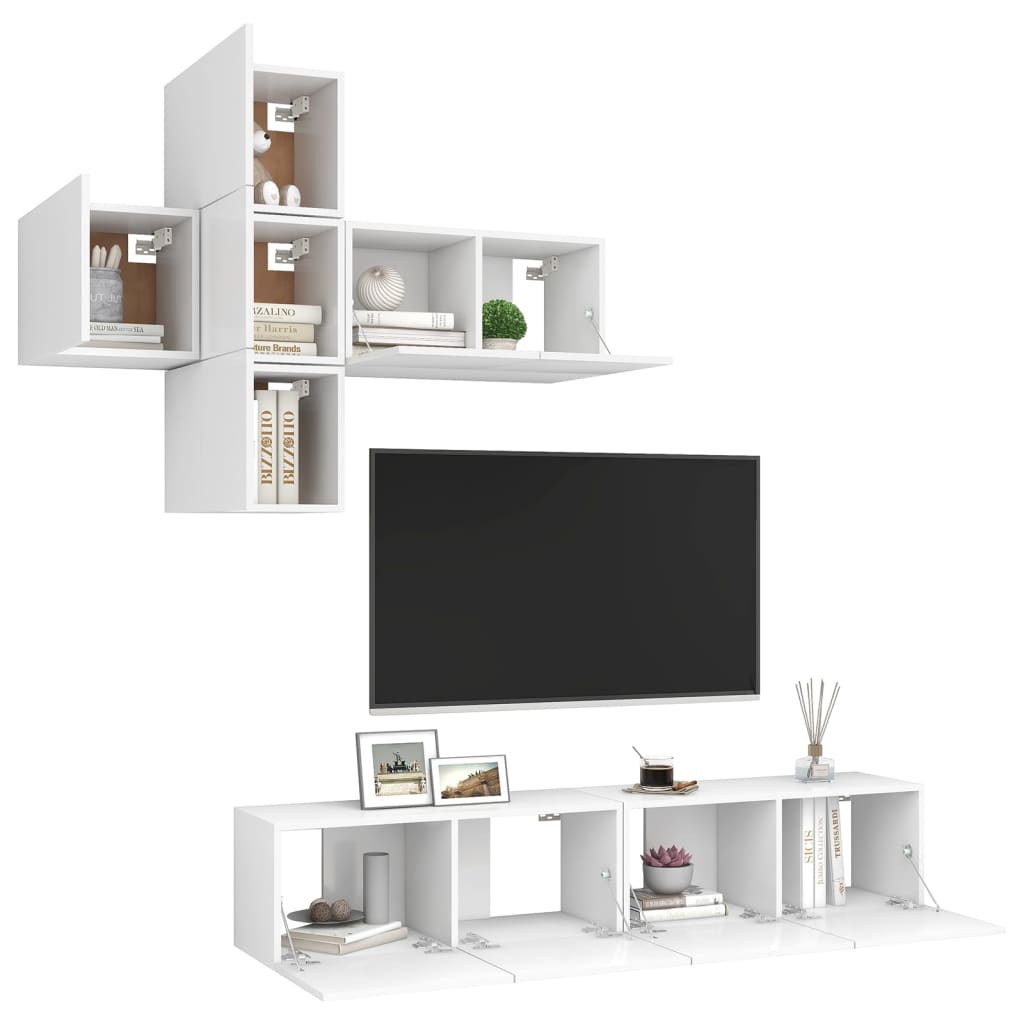 7 pcs conjunto de móveis de TV contraplacado branco