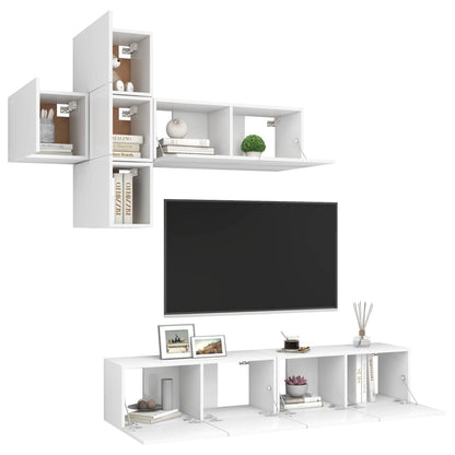 7 pcs conjunto de móveis de TV contraplacado branco