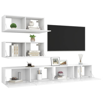 4 pcs conjunto de móveis de TV contraplacado branco