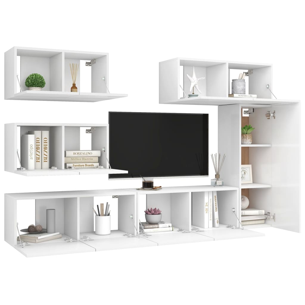 6 pcs conjunto de móveis de TV contraplacado branco