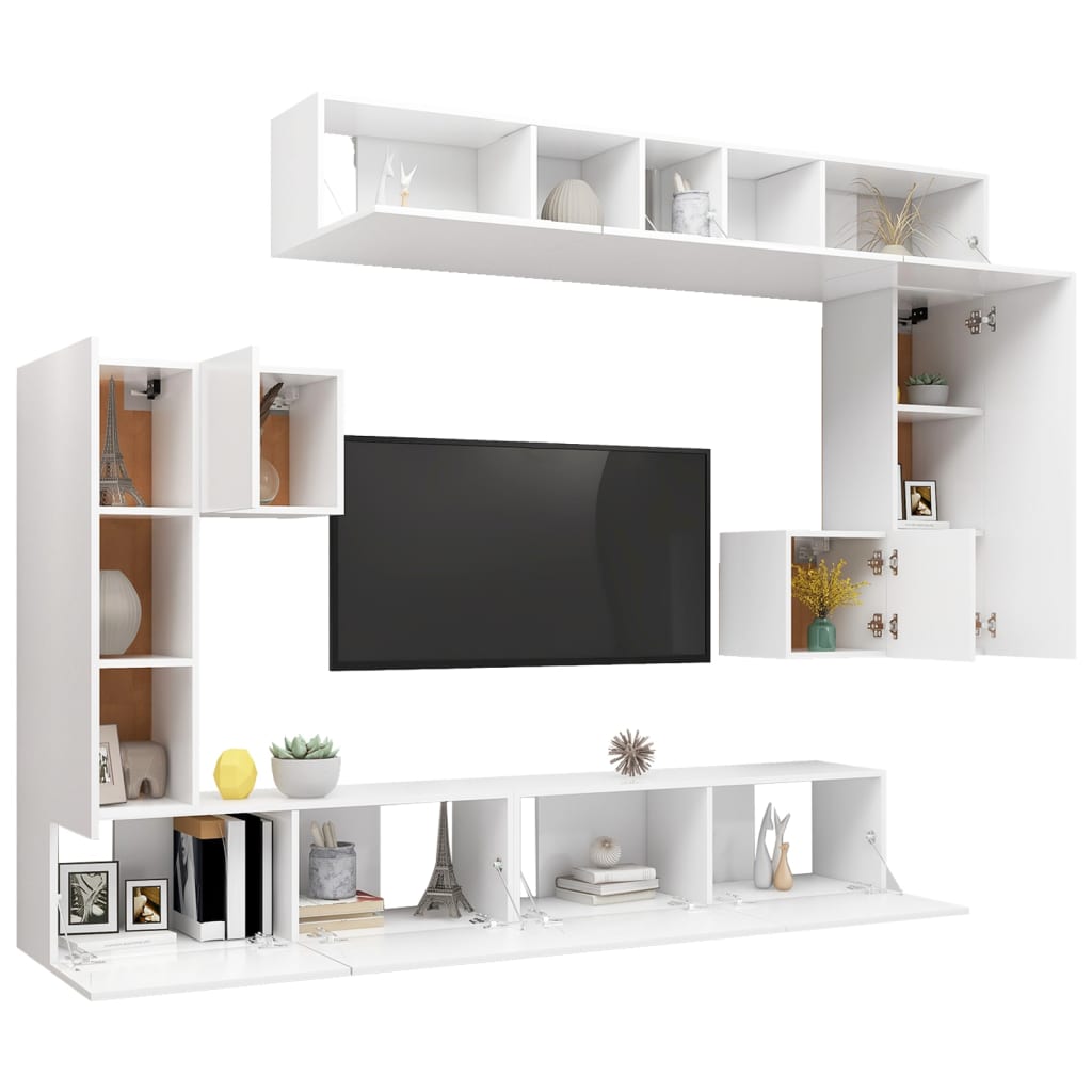 Conjunto móveis de TV 8 pcs madeira processada branco