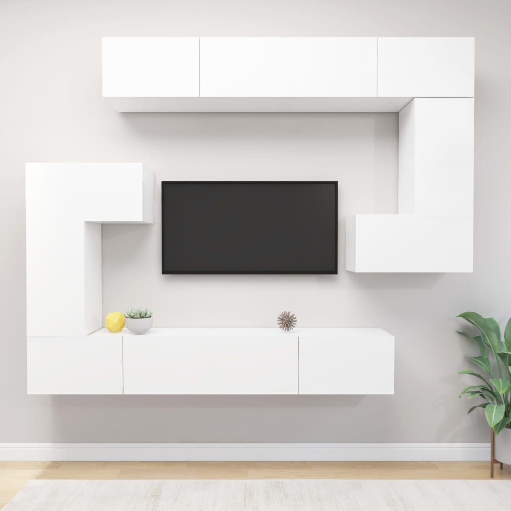 Conjunto móveis de TV 8 pcs madeira processada branco