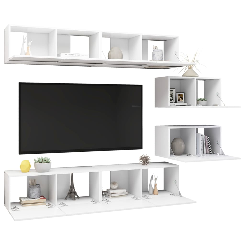 6 pcs conjunto de móveis de TV contraplacado branco