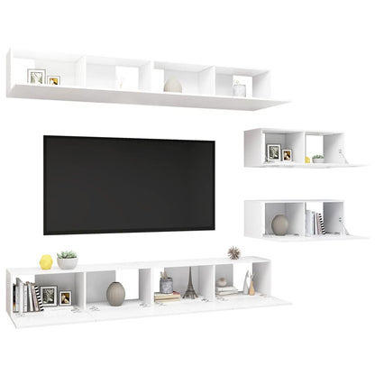 6 pcs conjunto de móveis de TV contraplacado branco