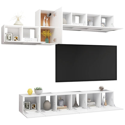 7 pcs conjunto de móveis de TV contraplacado branco