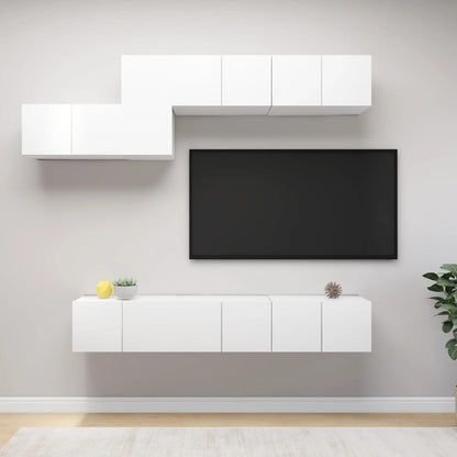 7 pcs conjunto de móveis de TV contraplacado branco