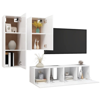 4 pcs conjunto de móveis de TV contraplacado branco