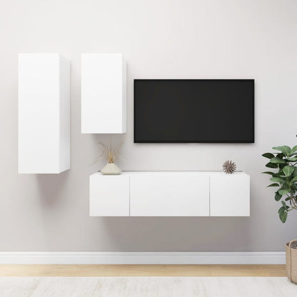 4 pcs conjunto de móveis de TV contraplacado branco