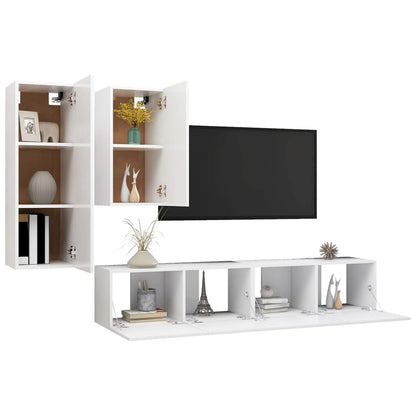 4 pcs conjunto de móveis de TV contraplacado branco