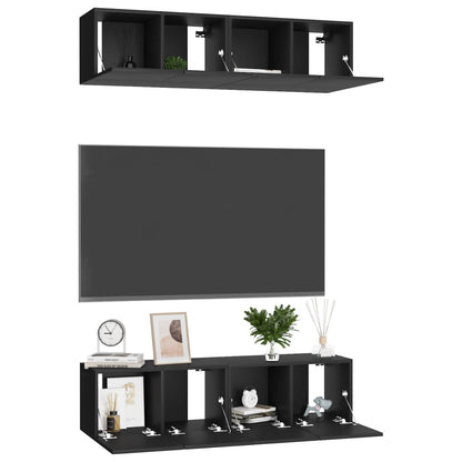 Móveis de TV 4 pcs 60x30x30 cm contraplacado preto