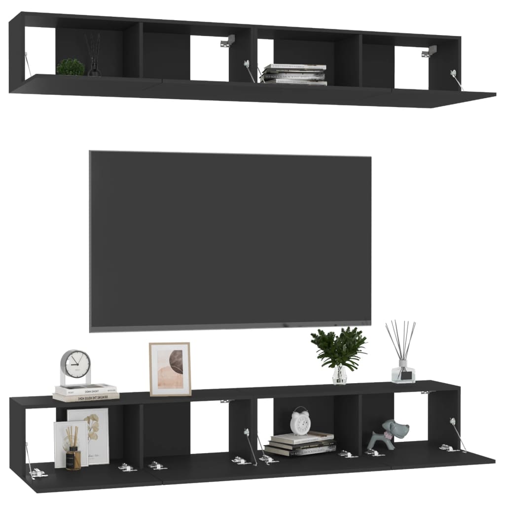 Móveis de TV 4 pcs 100x30x30 cm contraplacado preto