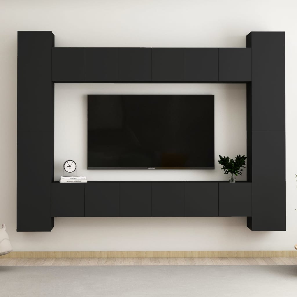 Móvel de TV de Parede Katarina de 10 Módulos S - Preto - Design Moderno