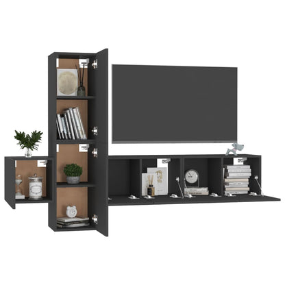 Conjunto de 5 Móveis de Parede de TV Faial S - Preto - Design Moderno