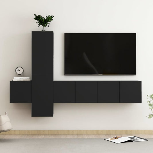 Conjunto de 5 Móveis de Parede de TV Faial S - Preto - Design Moderno