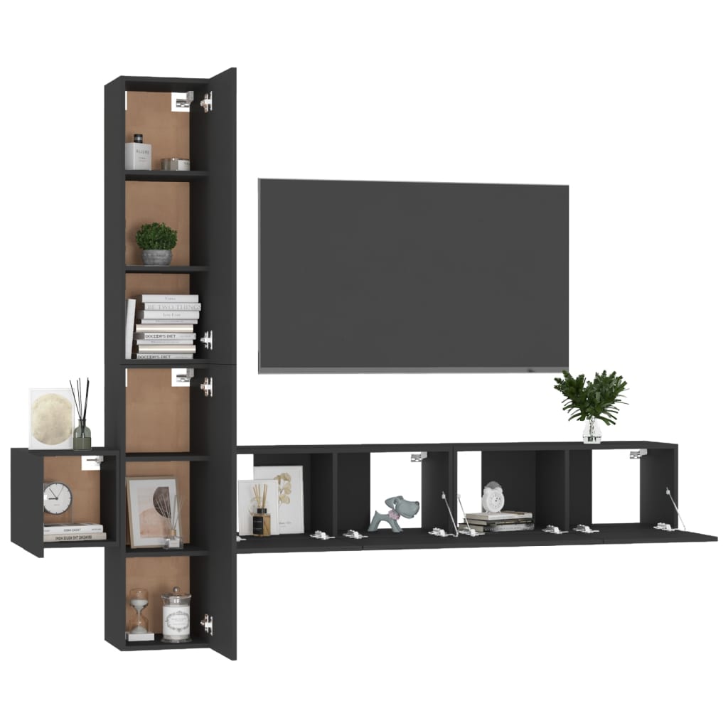 Conjunto de 5 Móveis de Parede de TV Faial M - Preto - Design Moderno