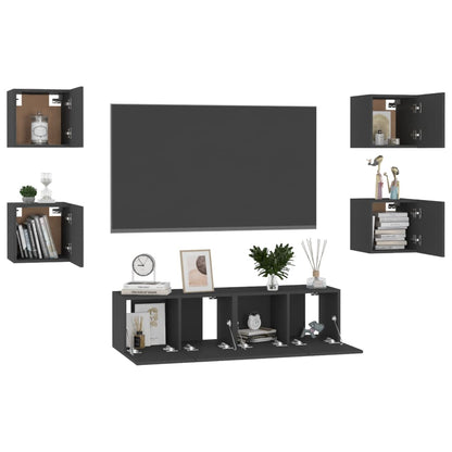 Conjunto de 6 Móveis de Parede de TV Funchal S - Preto - Design Moderno