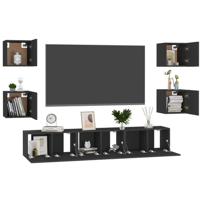 Conjunto de 7 Móveis de Parede de TV Funchal S - Preto - Design Moderno