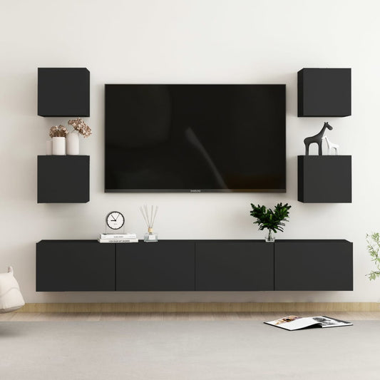 Conjunto de 6 Móveis de Parede de TV Funchal L - Preto - Design Moderno