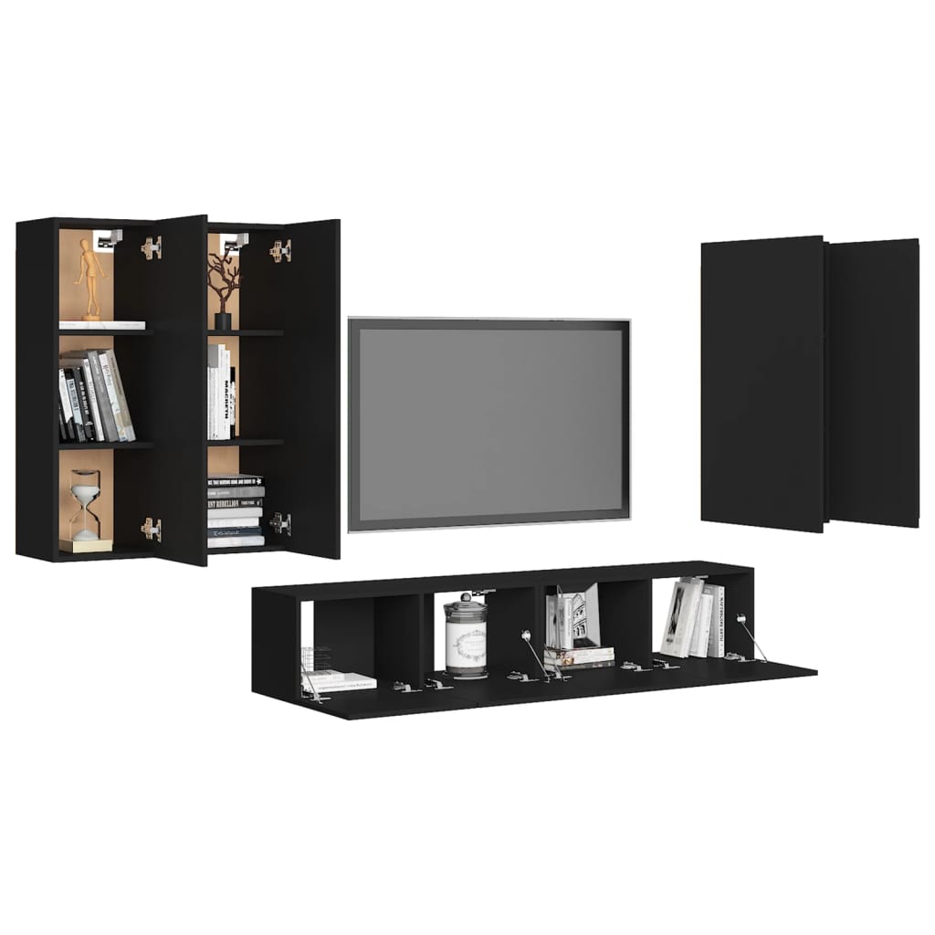 Conjunto de Móvel de TV Bling com 6 Peças - Preto - Design Moderno