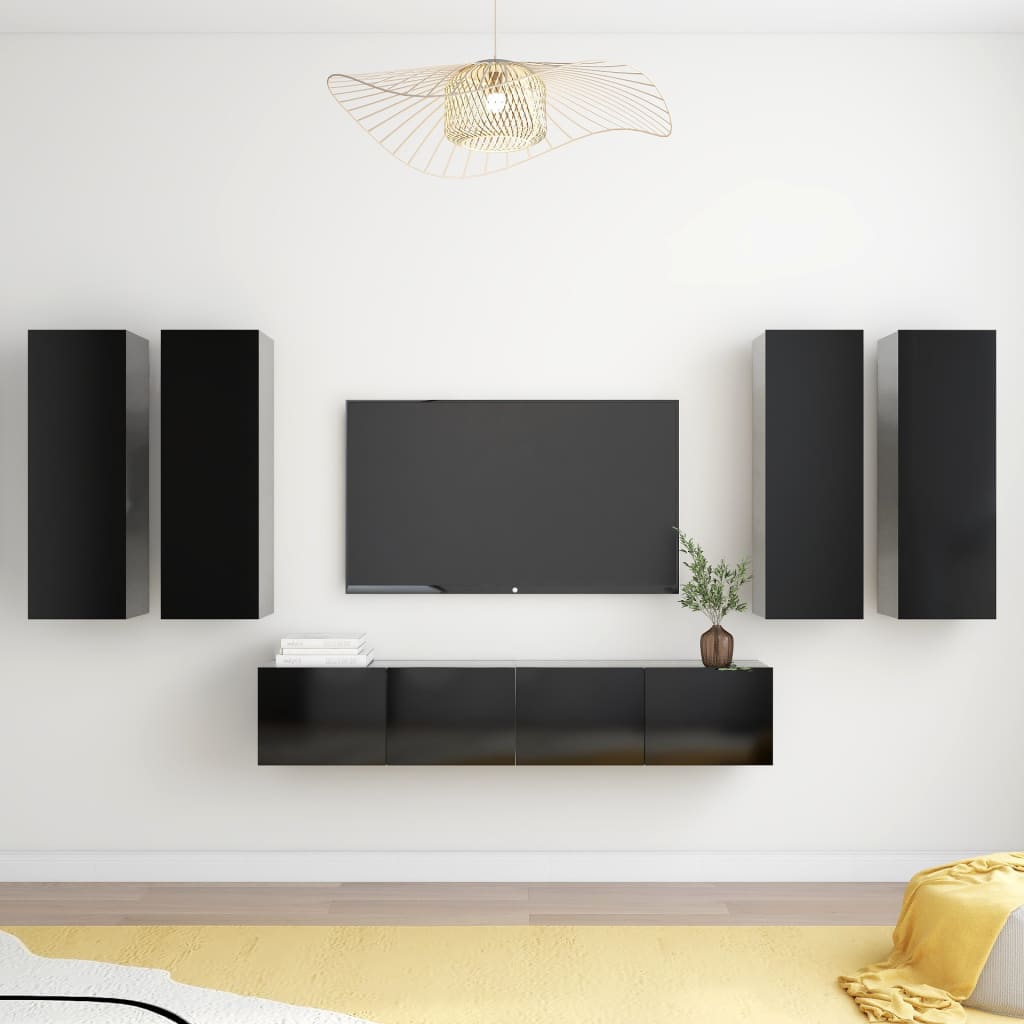 Conjunto de Móvel de TV Bling com 6 Peças - Preto - Design Moderno