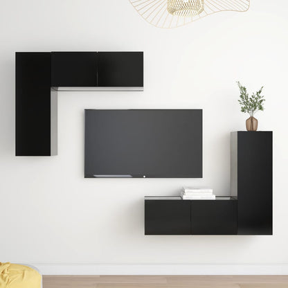 4 pcs conjunto de móveis de TV contraplacado preto