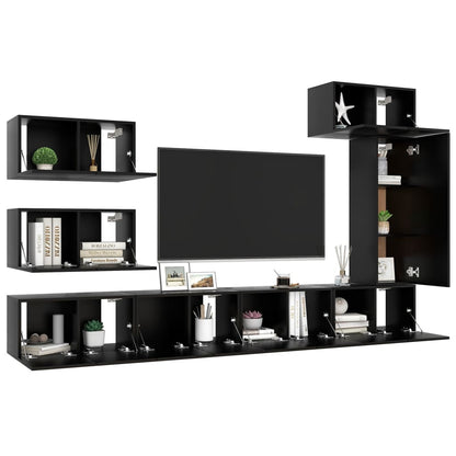 8 pcs conjunto de móveis de TV contraplacado preto