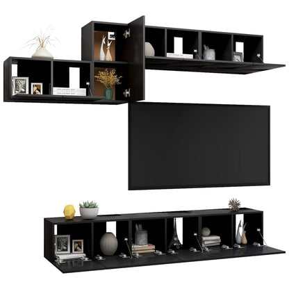 7 pcs conjunto de móveis de TV contraplacado preto