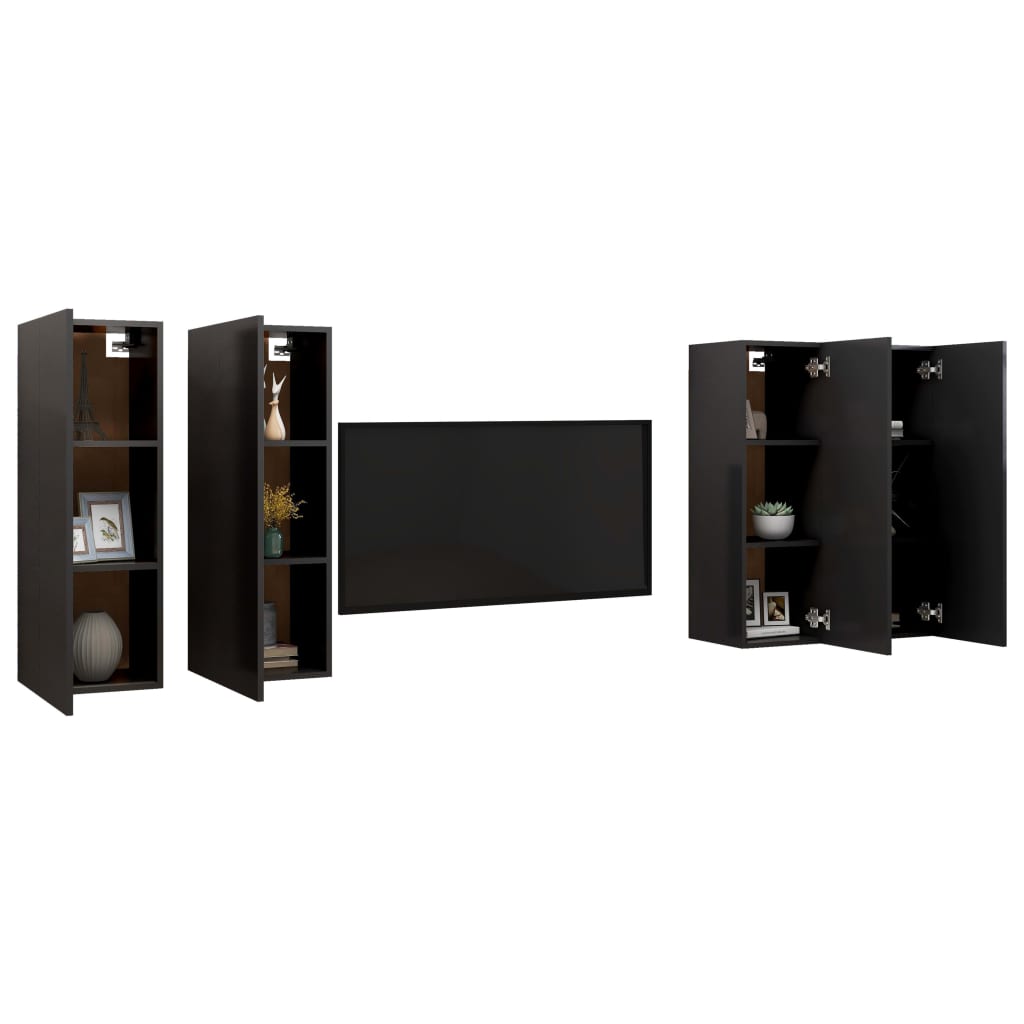 Móveis de TV 4 pcs 30,5x30x90 cm contraplacado preto