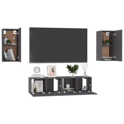 4 pcs conjunto de móveis de TV contraplacado cinzento