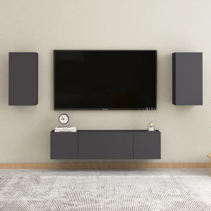 4 pcs conjunto de móveis de TV contraplacado cinzento