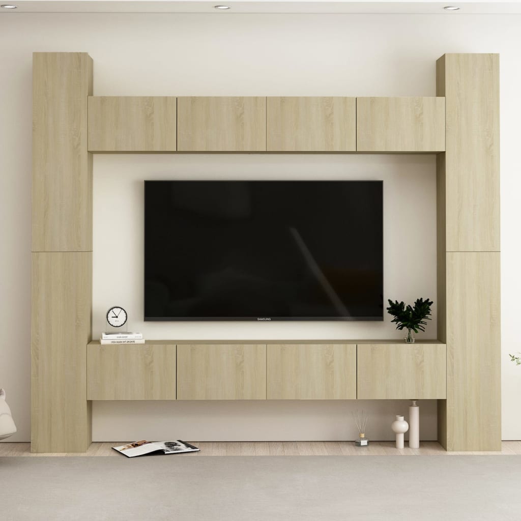 Móvel de TV de Parede Katarina de 8 Módulos - 260x220 cm - Carvalho - Design Moderno