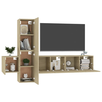 Conjunto de 5 Móveis de Parede de TV Faial S - Carvalho - Design Moderno